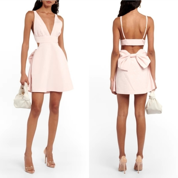 New LoveShackFancy Till Bow Embellished Pink Mist Mini Dress Size 10 NWT - Picture 1 of 14